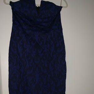 Strapless blue and black crochet dress